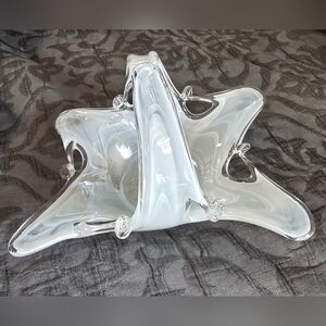 Vintage Murano Hand Made Whtite Swirl Glass Basket/dish